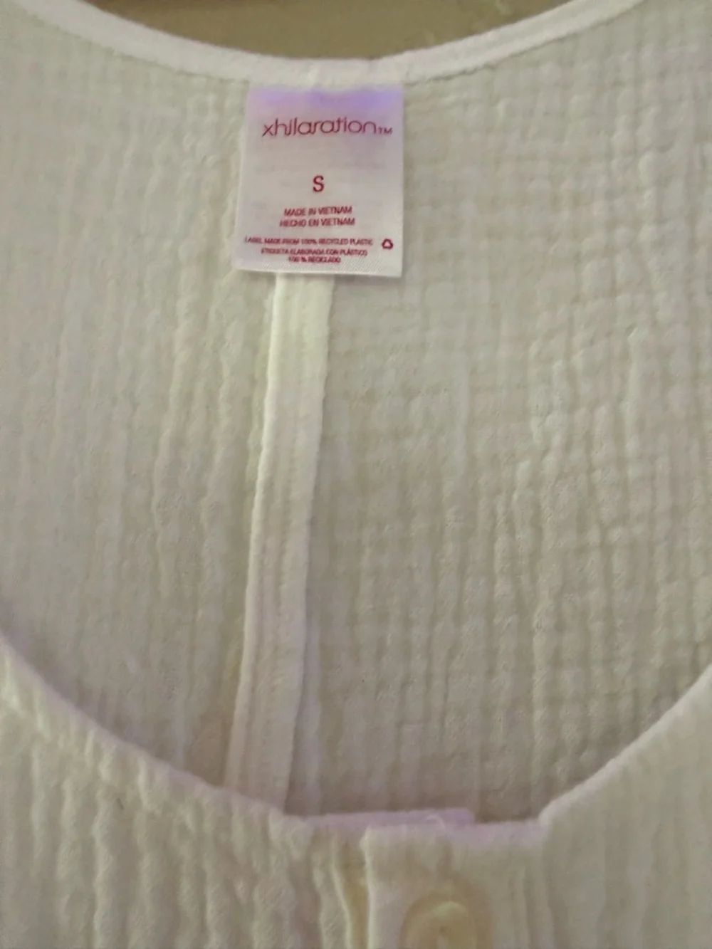 White Sleeveless Button-Front Gauze Romper Coverup - Picture 2 of 3